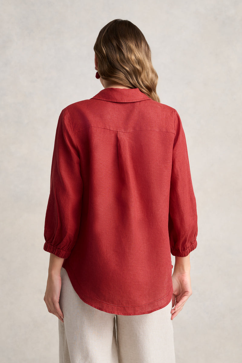 ¾ Sleeve French Linen Shirt – Rosewood Cross Dye