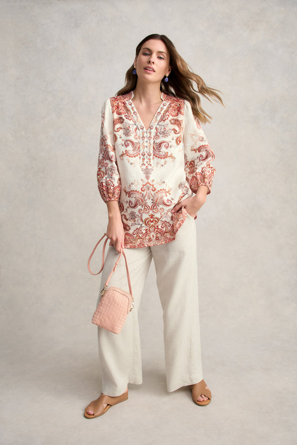 Printed French Linen Kaftan – Intricate Paisley