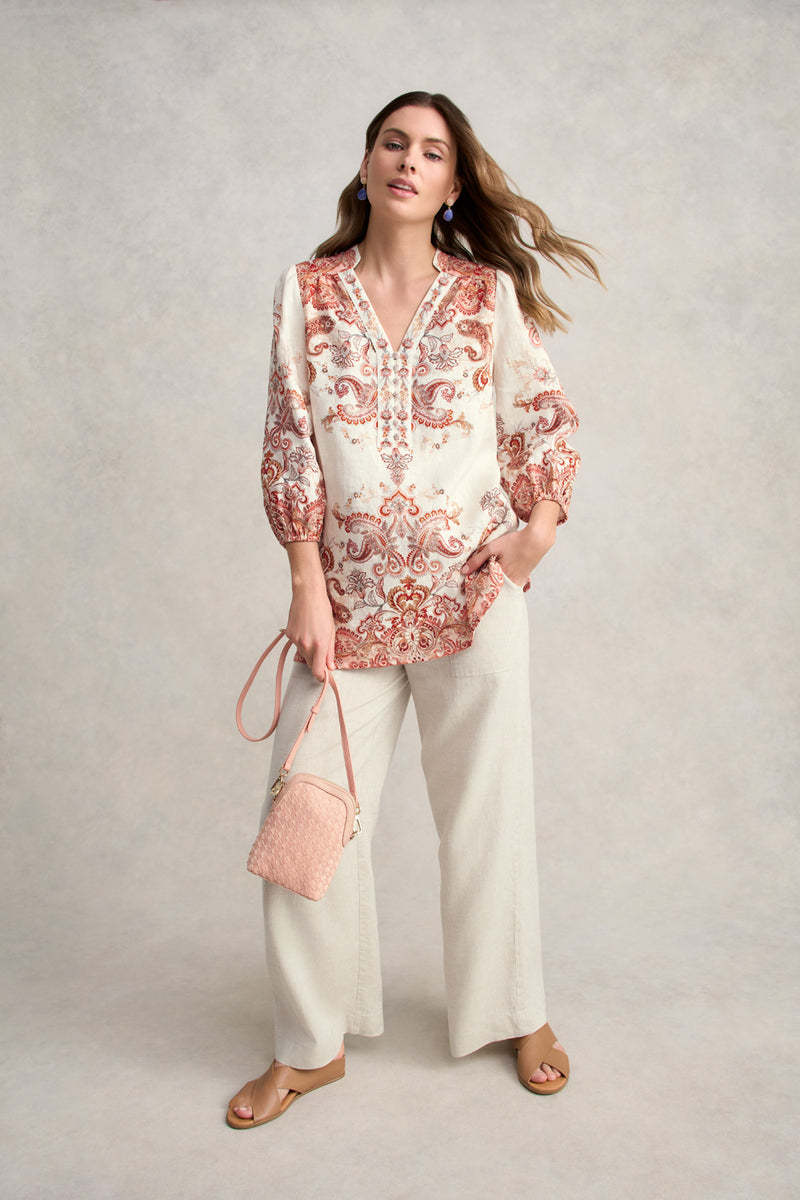 Printed French Linen Kaftan – Intricate Paisley