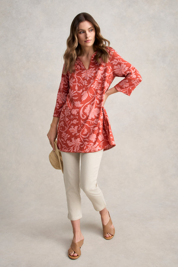 Trim Detail Kaftan – Rosewood Print