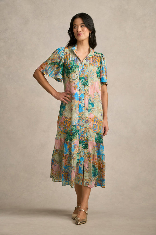 Georgette Flutter Sleeve Dress - Paisley Medley