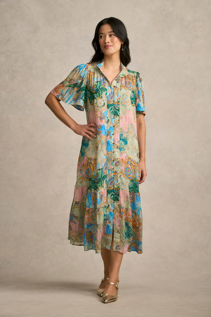 Georgette Flutter Sleeve Dress - Paisley Medley