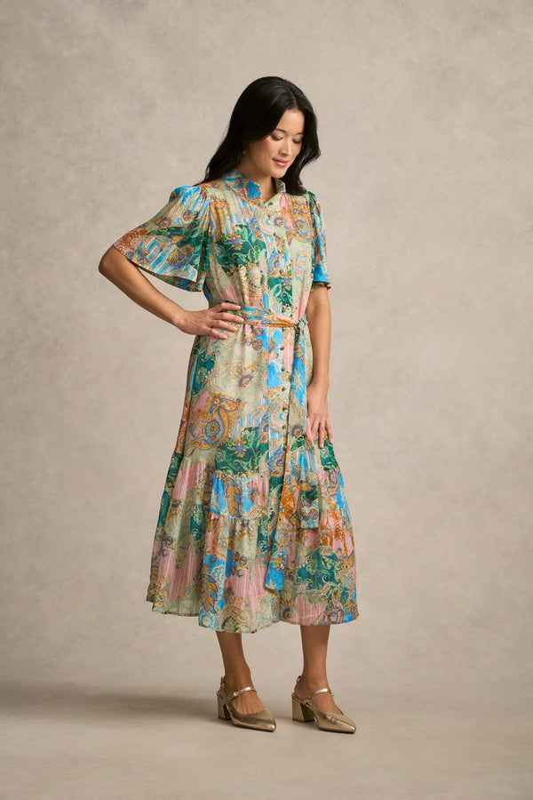 Georgette Flutter Sleeve Dress - Paisley Medley