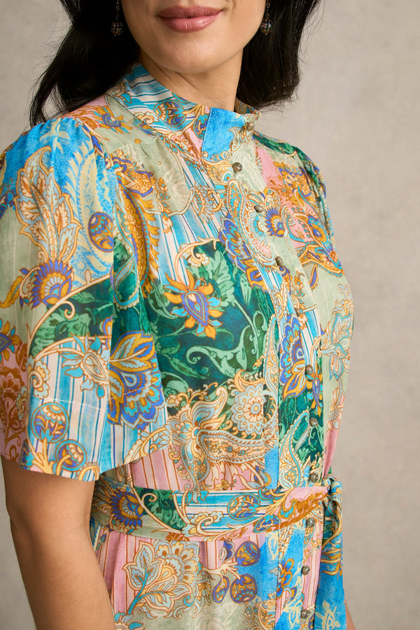 Georgette Flutter Sleeve Dress - Paisley Medley
