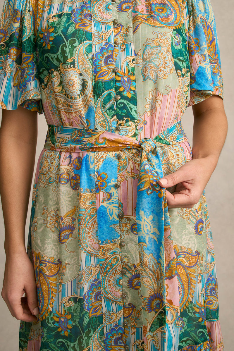 Georgette Flutter Sleeve Dress - Paisley Medley