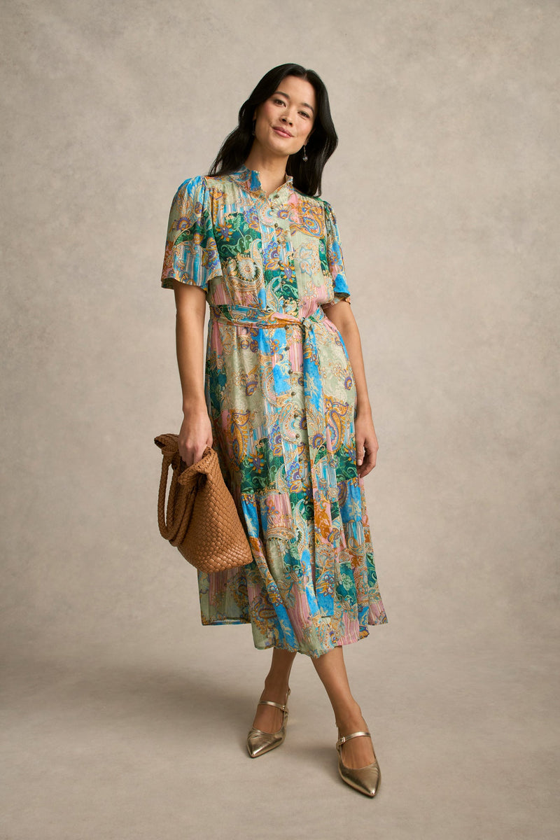 Georgette Flutter Sleeve Dress - Paisley Medley
