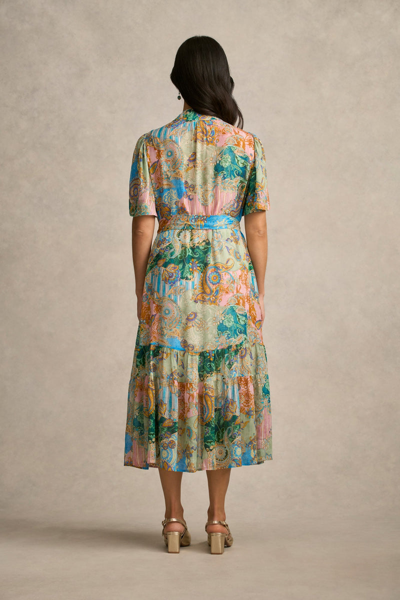 Georgette Flutter Sleeve Dress - Paisley Medley