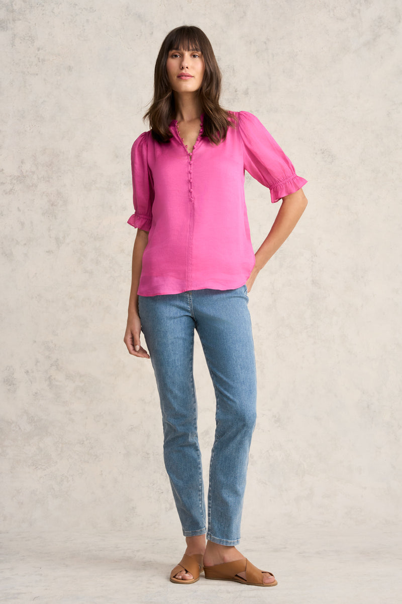 Linen Silk Blouse - Fuchsia