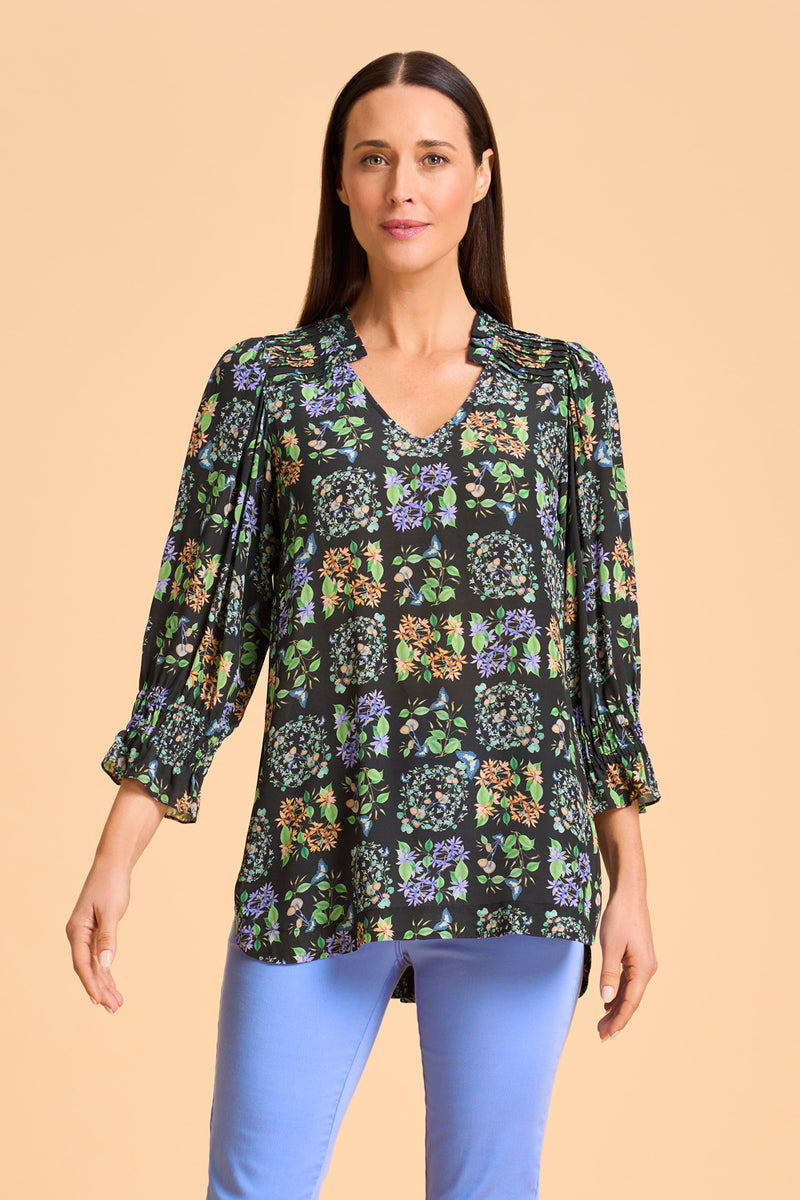 Printed Frill Detail Tunic - Butterfly Garden Print