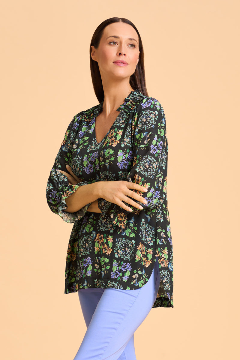 Printed Frill Detail Tunic - Butterfly Garden Print