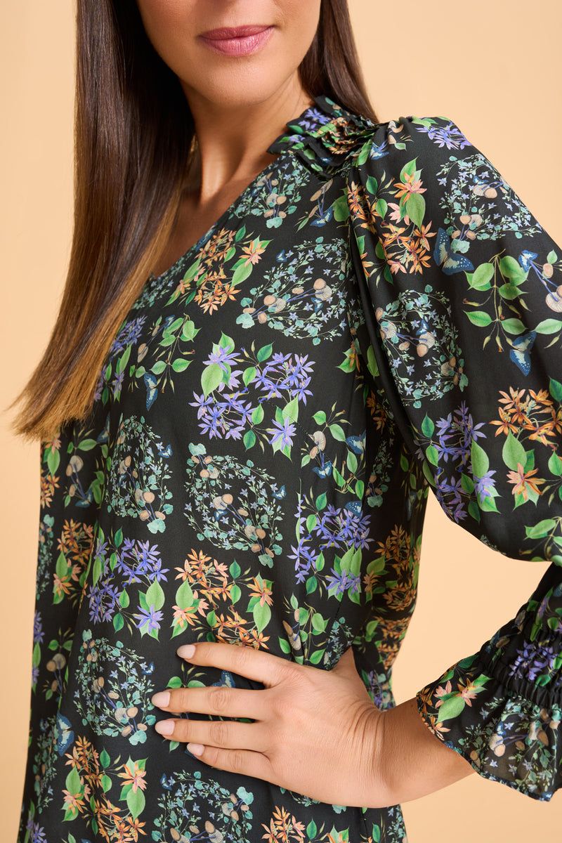 Printed Frill Detail Tunic - Butterfly Garden Print