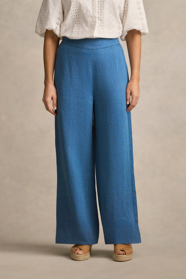 High Waist Twill Pant - Mid Blue Chambray