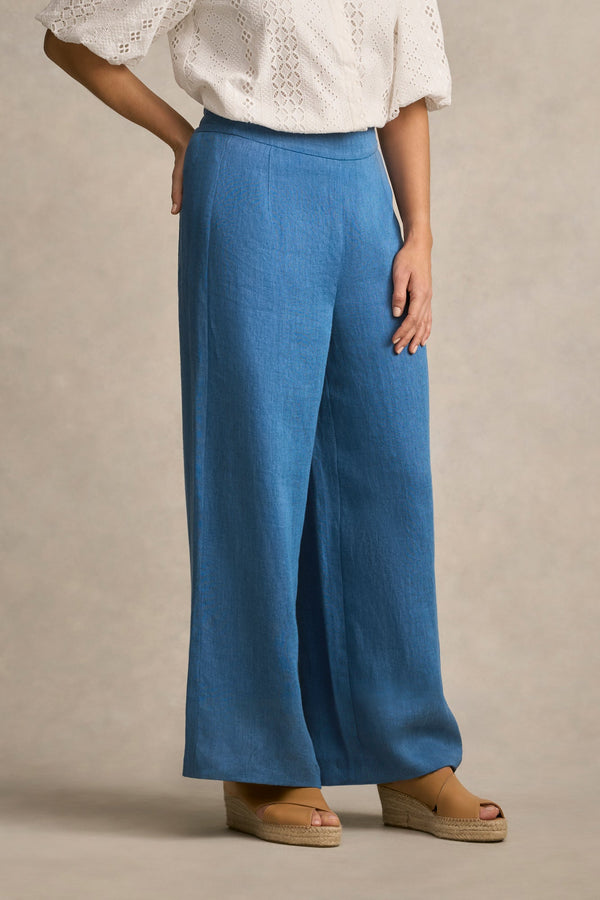 High Waist Twill Pant - Mid Blue Chambray