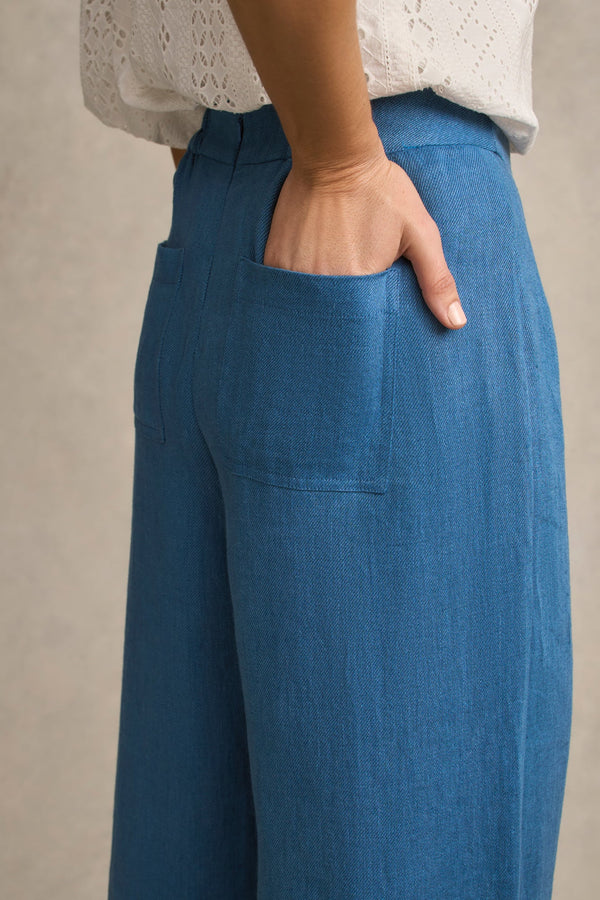 High Waist Twill Pant - Mid Blue Chambray