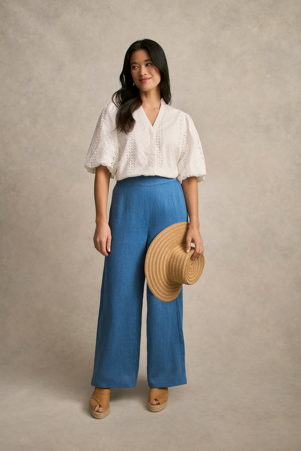 High Waist Twill Pant - Mid Blue Chambray