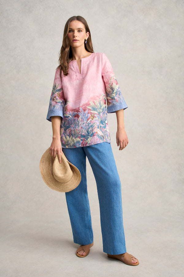 Printed Linen Tunic – Sunset Palms Print