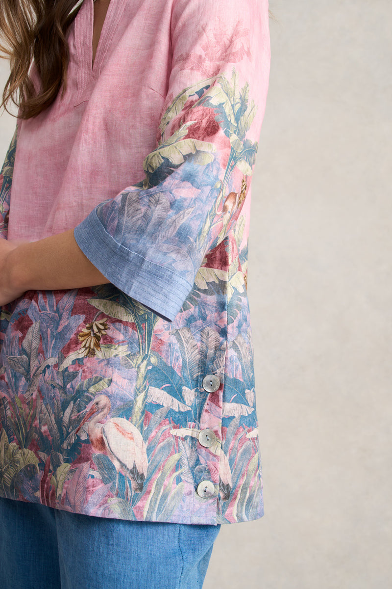Printed Linen Tunic – Sunset Palms Print