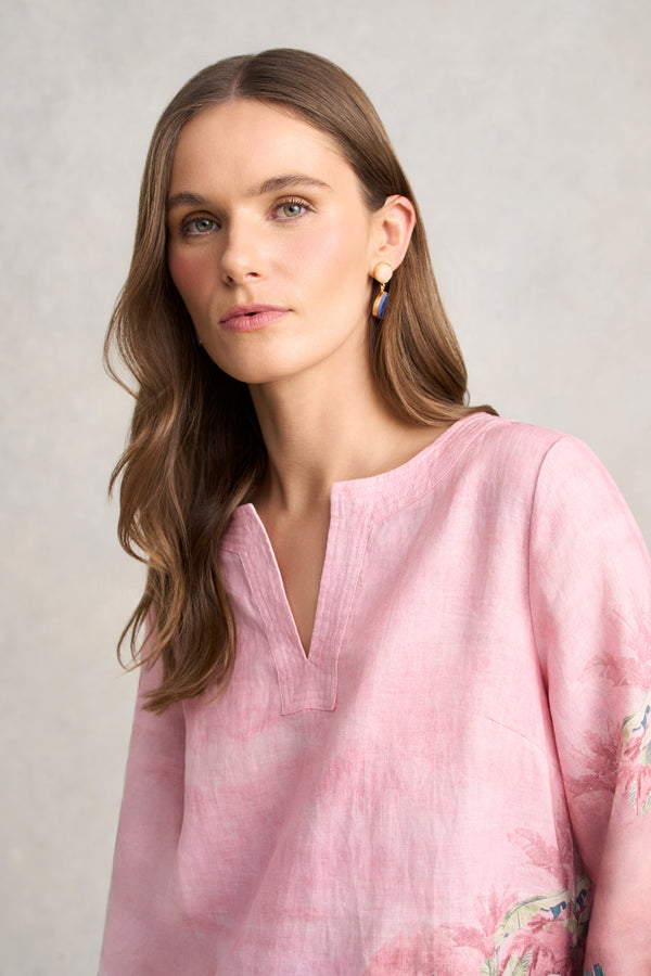 Printed Linen Tunic – Sunset Palms Print