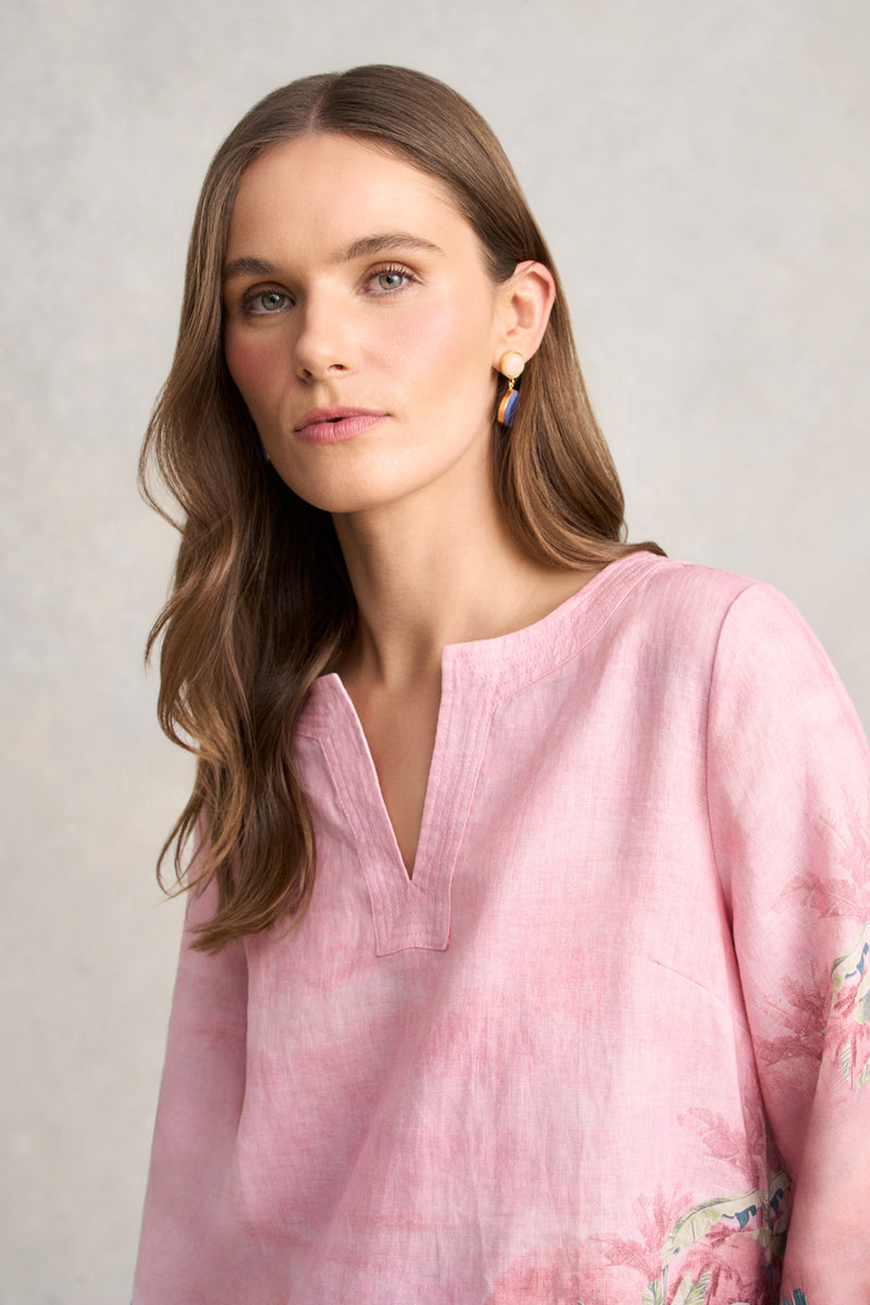 Printed Linen Tunic – Sunset Palms Print