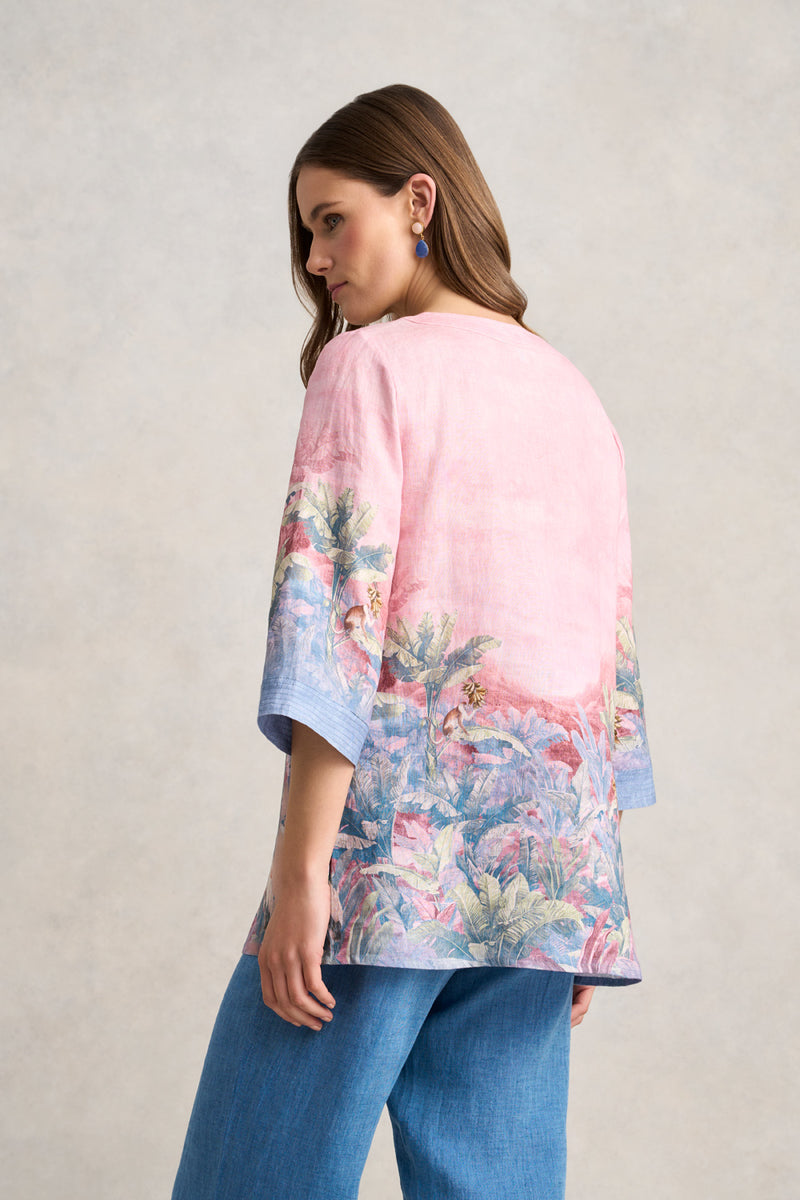 Printed Linen Tunic – Sunset Palms Print