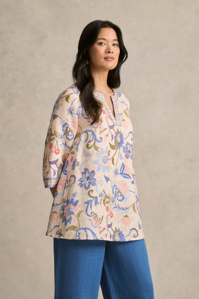 Printed Linen Tunic - Mosaic Print