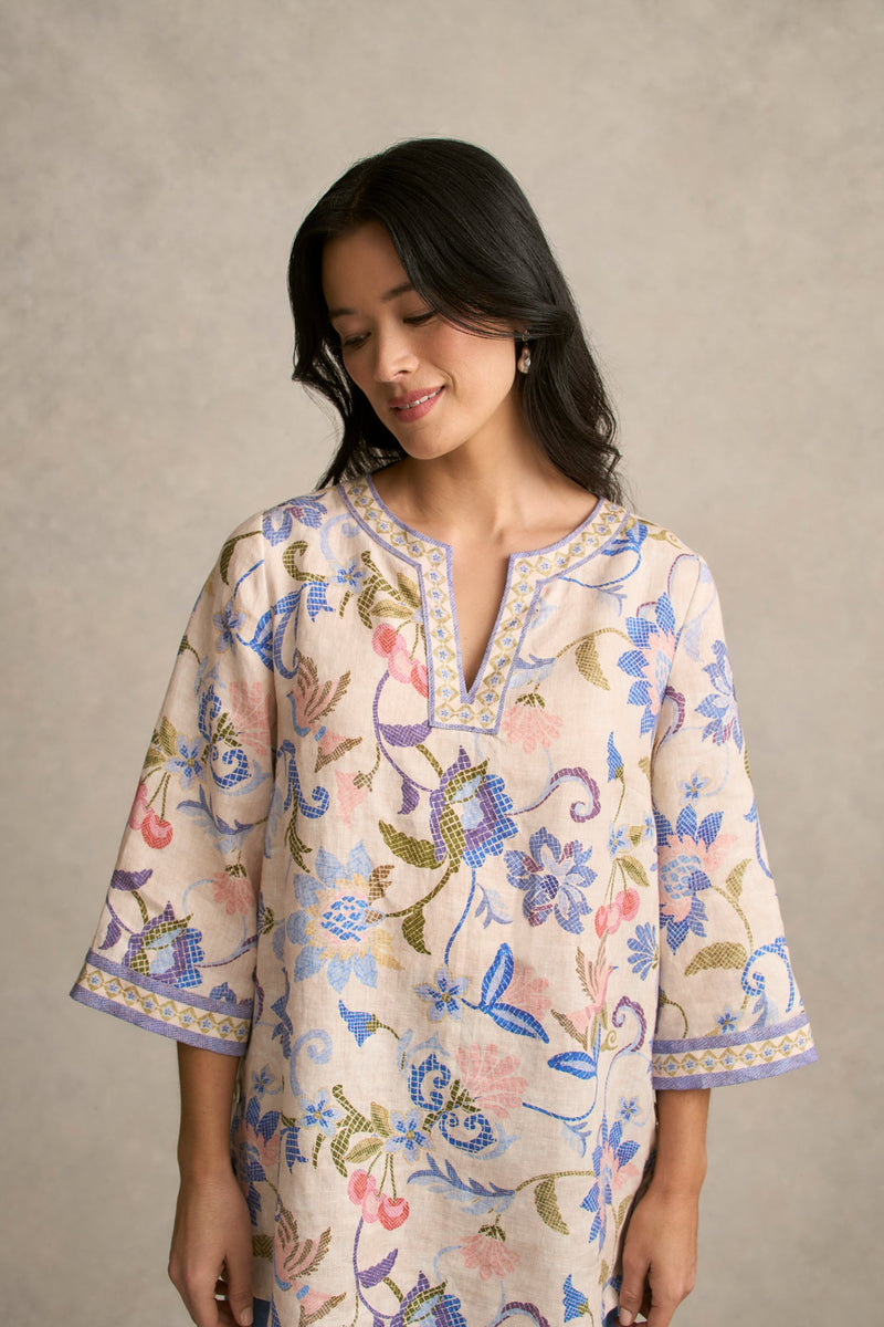 Printed Linen Tunic - Mosaic Print