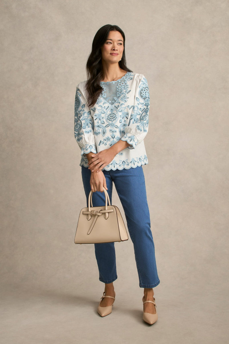 Embroidered Linen Blouse - Soft Chambray