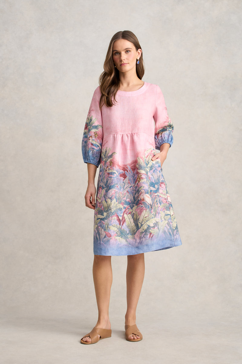 Printed Linen Dress – Sunset Palms Print