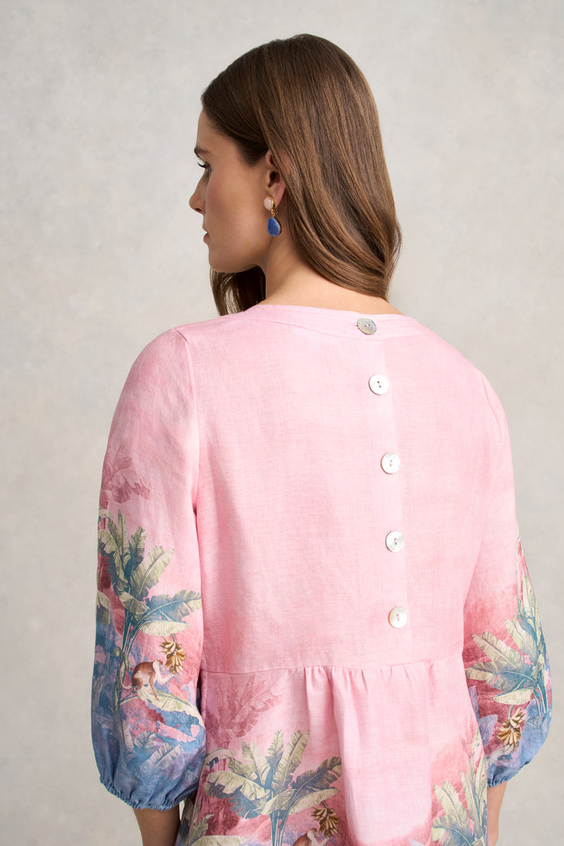 Printed Linen Dress – Sunset Palms Print