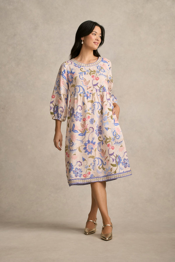 Printed Linen Dress - Mosaic Print
