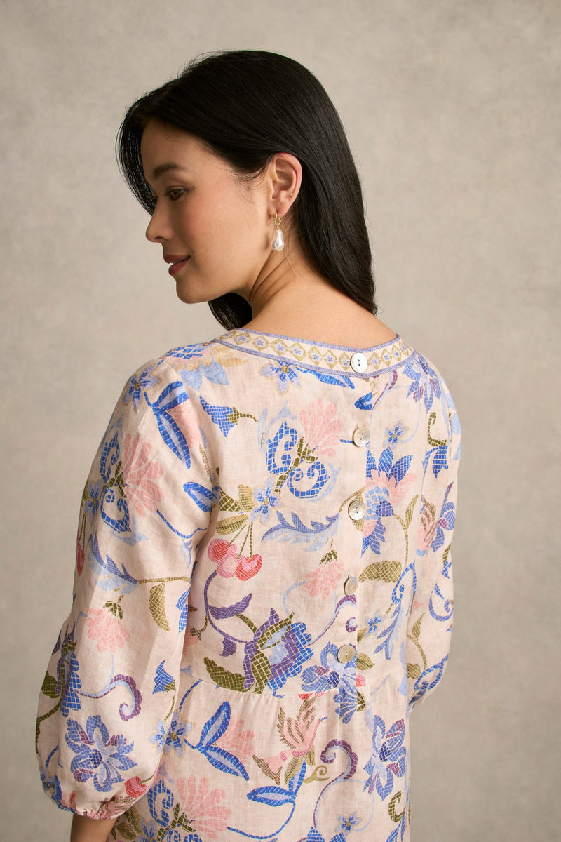 Printed Linen Dress - Mosaic Print