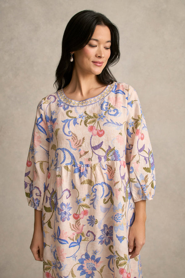 Printed Linen Dress - Mosaic Print