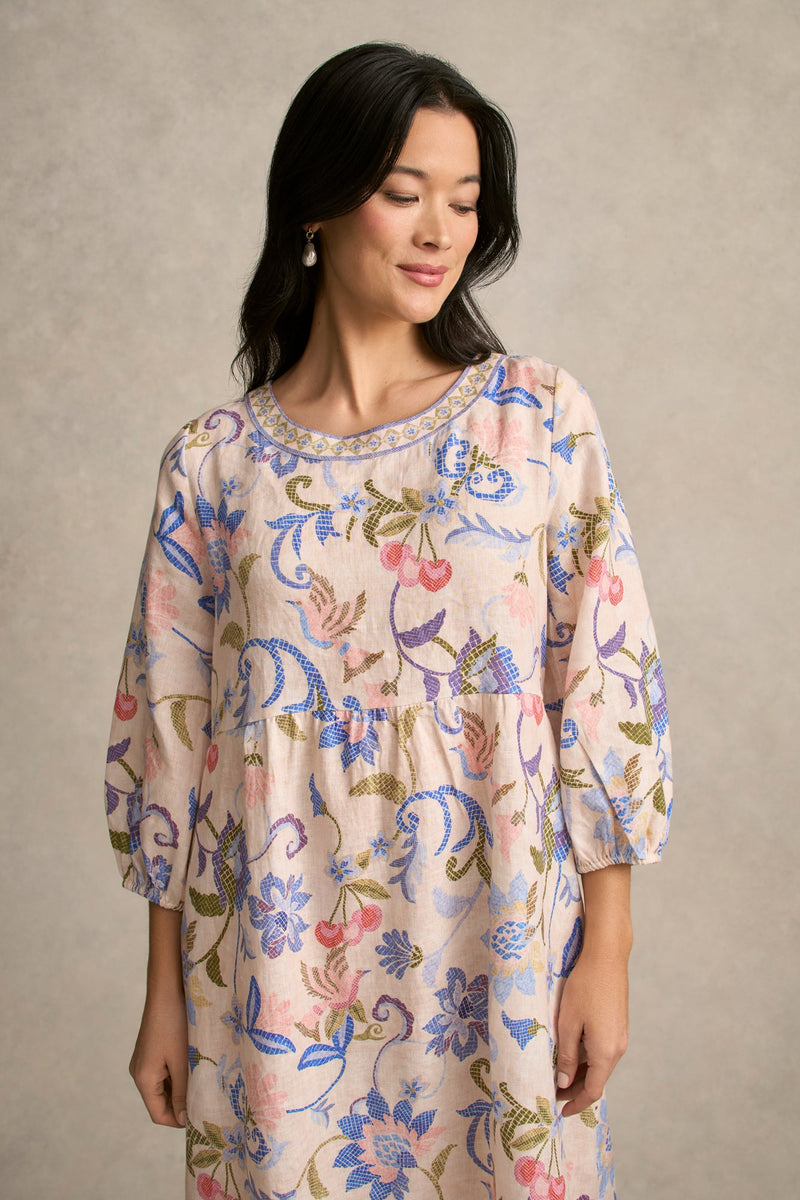 Printed Linen Dress - Mosaic Print