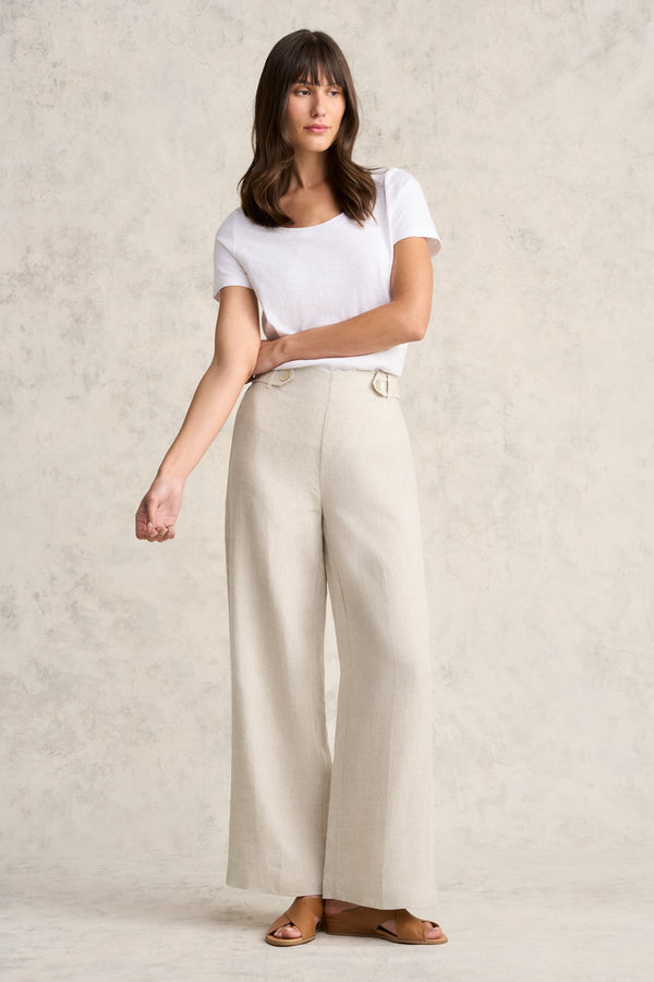 Full Length Waist Tab Linen Pant - Natural Cross Dye