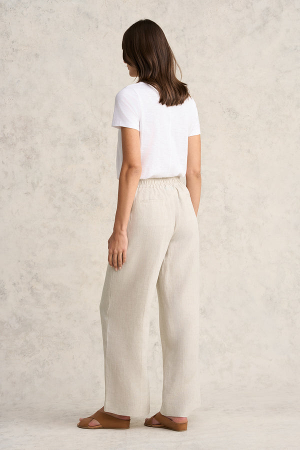 Full Length Waist Tab Linen Pant - Natural Cross Dye