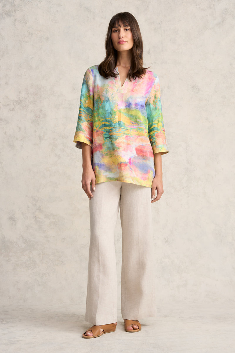Printed Linen Tunic - Abstract Landscape Print