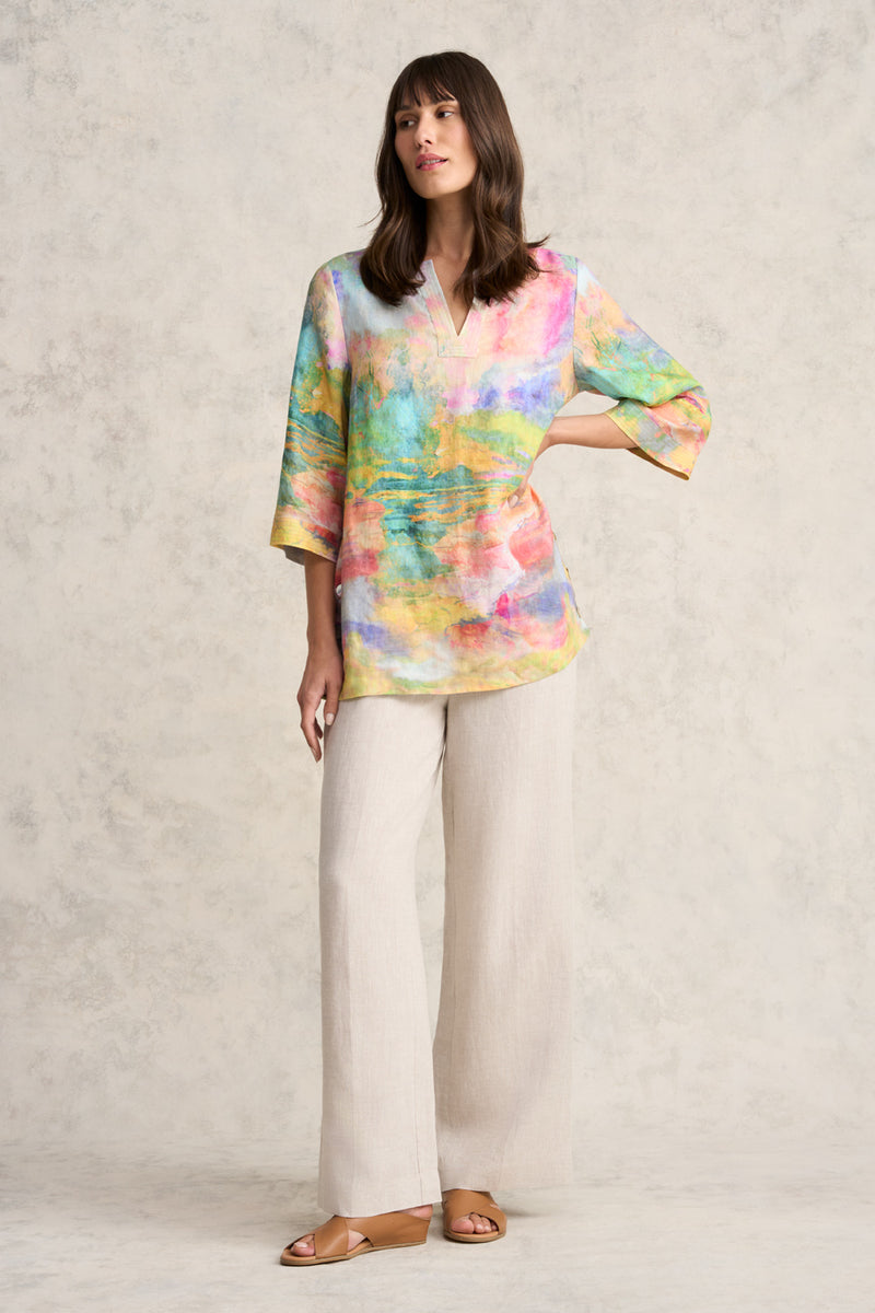 Printed Linen Tunic - Abstract Landscape Print