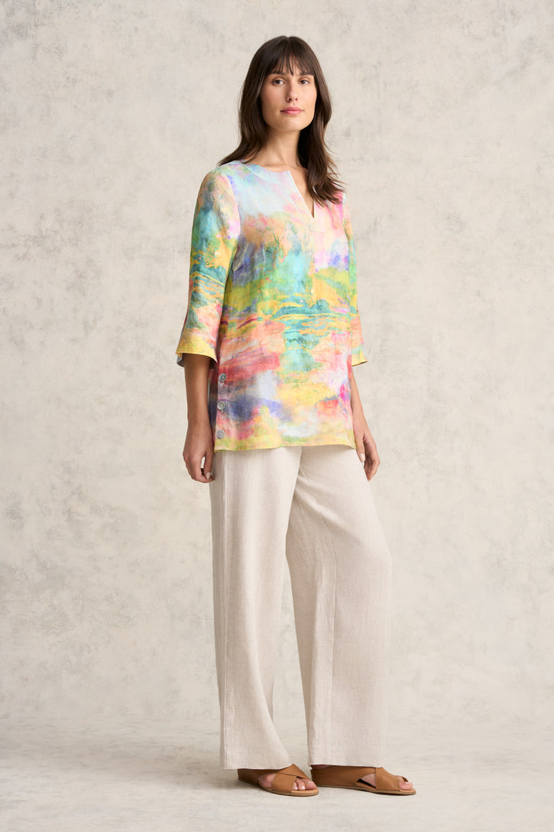 Printed Linen Tunic - Abstract Landscape Print