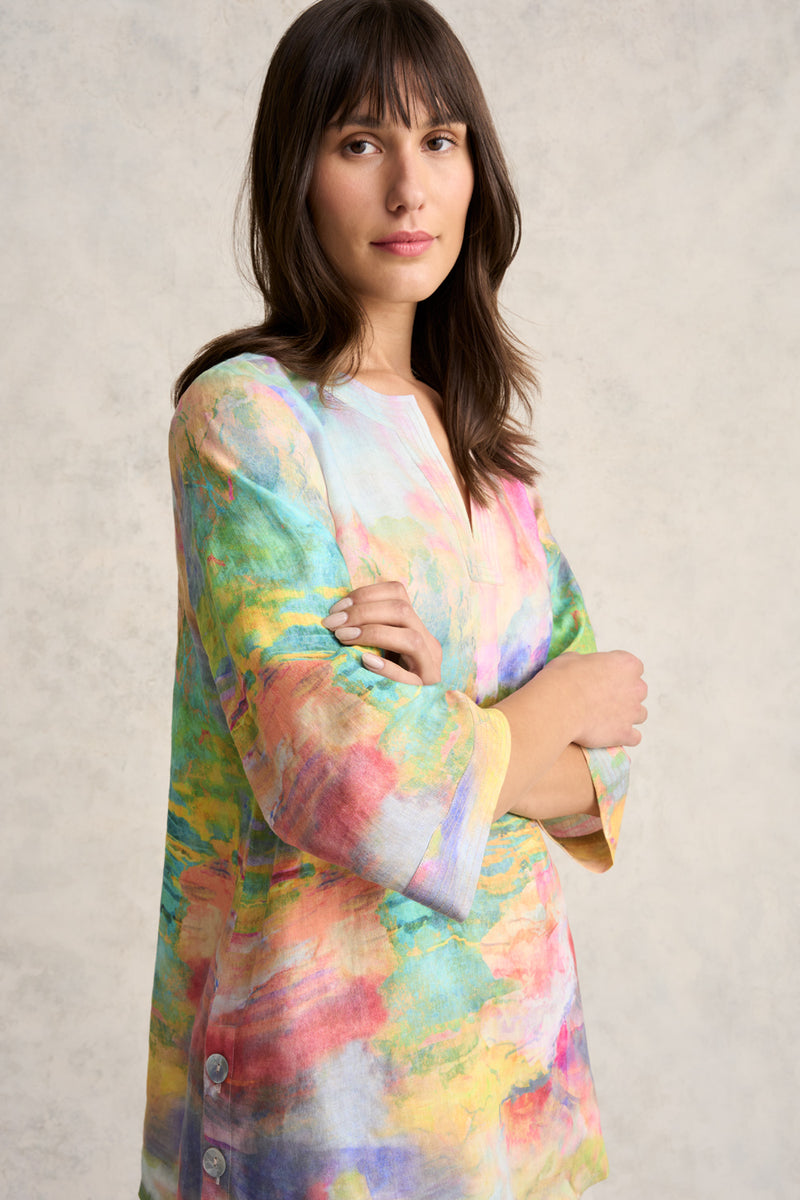 Printed Linen Tunic - Abstract Landscape Print