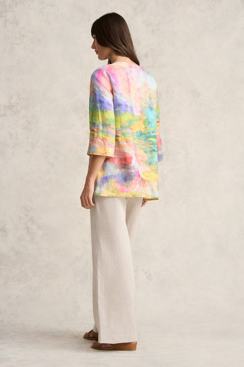 Printed Linen Tunic - Abstract Landscape Print