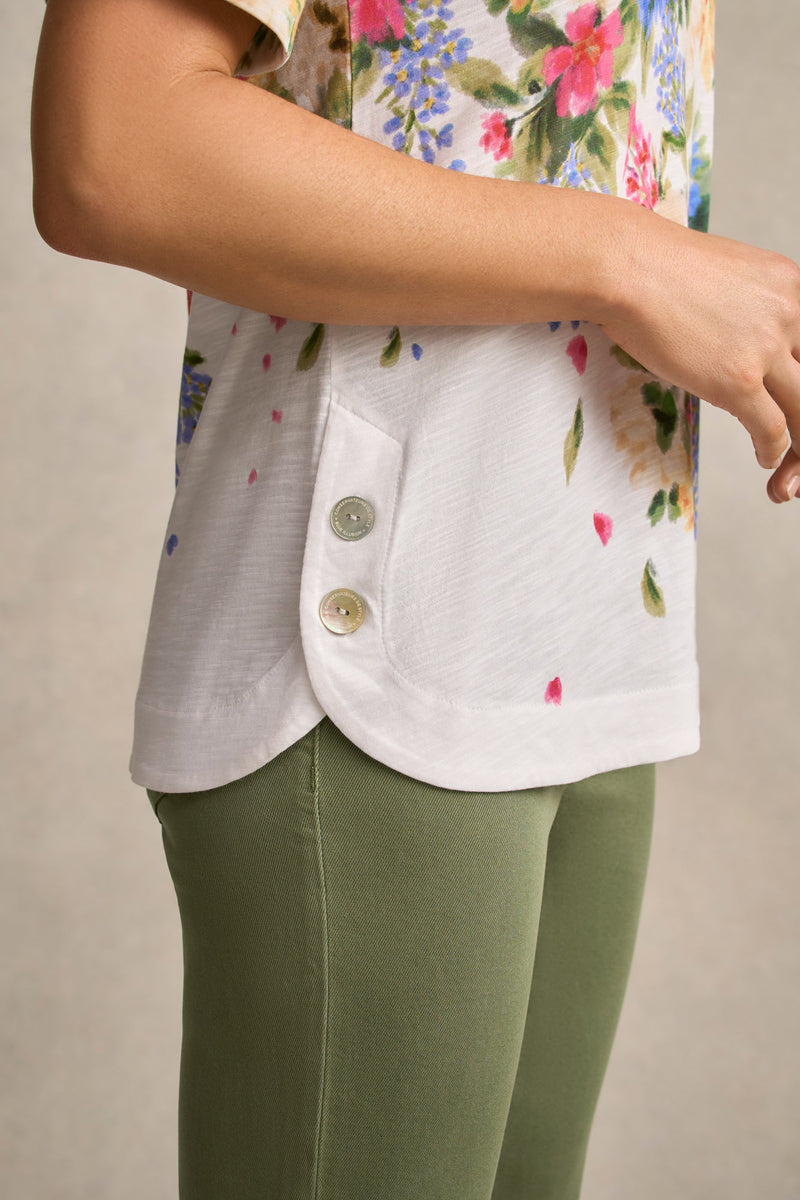 Printed V-Neck T-Shirt - Bloom Fall Print
