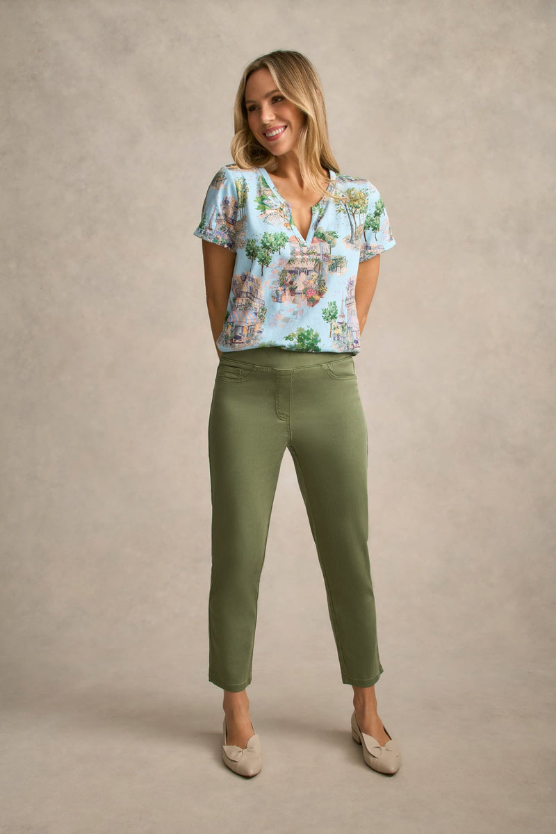 Notch Neck Cotton Tee - Paris Scene Print
