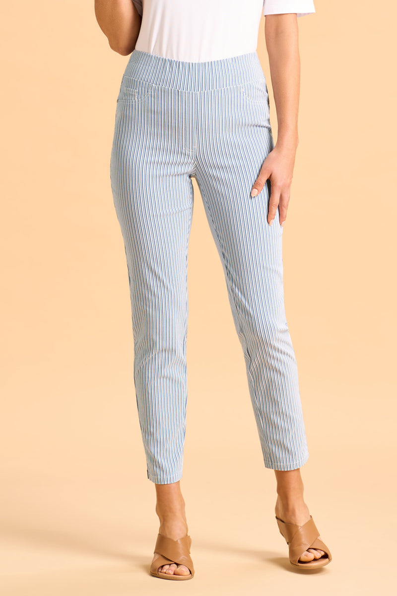 Bengajean Ankle Length Seersucker - Navy and White Stripe