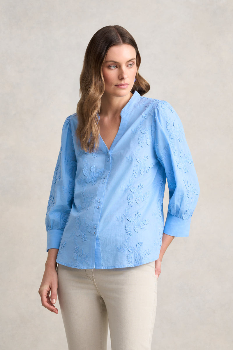 Embroidered Cotton Shirt – Periwinkle Blue