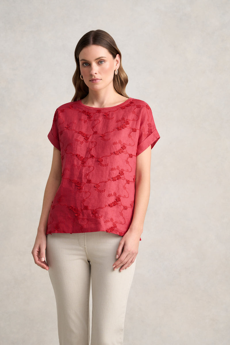 Mixed Linen Floral T-Shirt – Watermelon