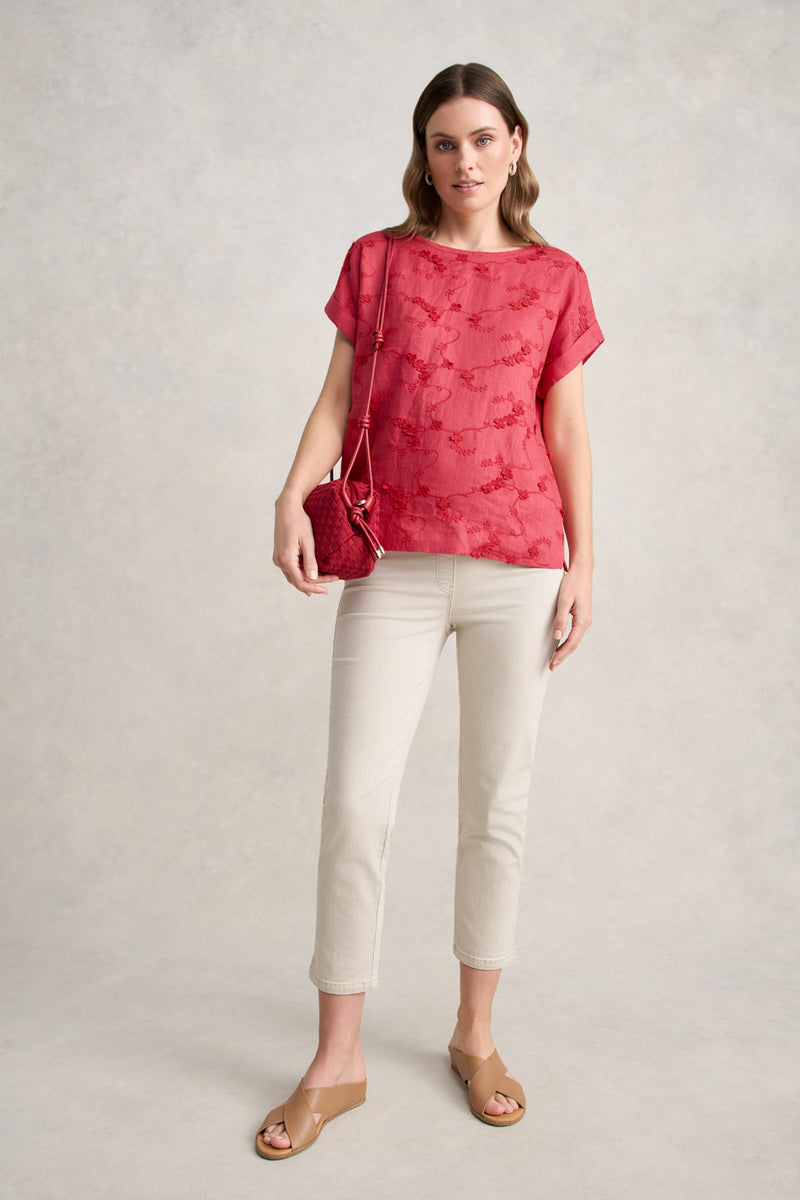 Mixed Linen Floral T-Shirt – Watermelon