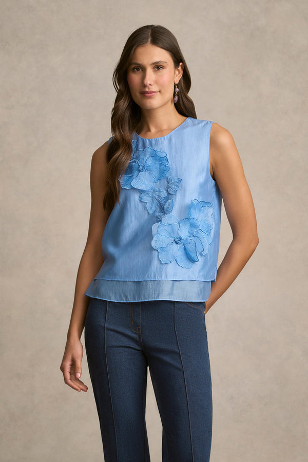 Appliqué Blouse - Sky Blue