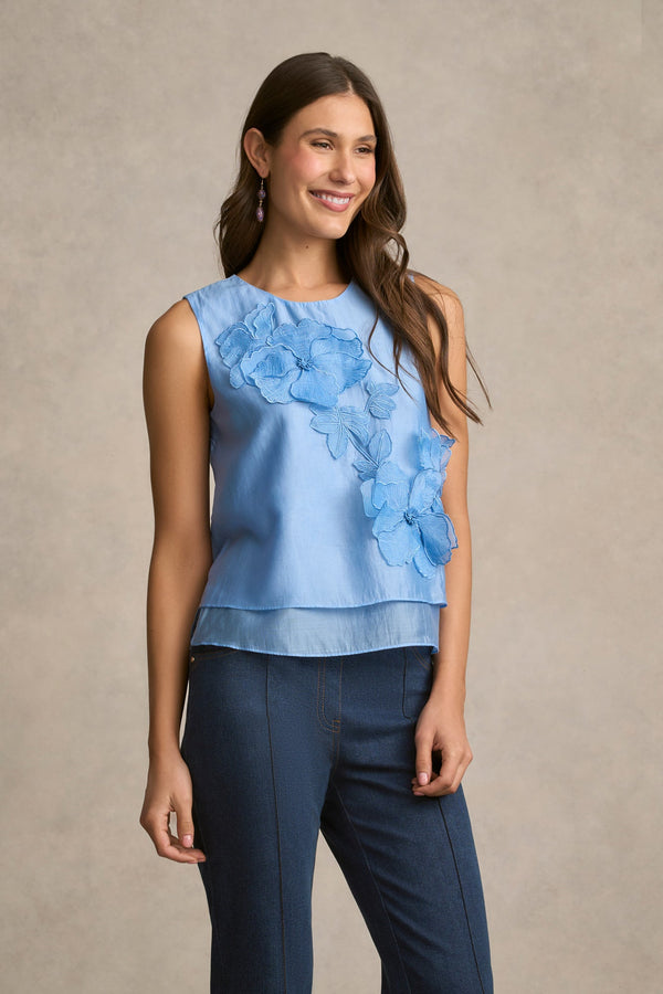 Appliqué Blouse - Sky Blue