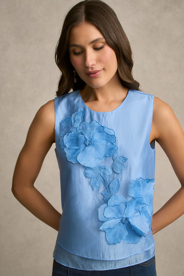 Appliqué Blouse - Sky Blue