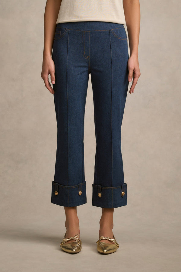 Bengajean® Button Capri - Mid Indigo Wash